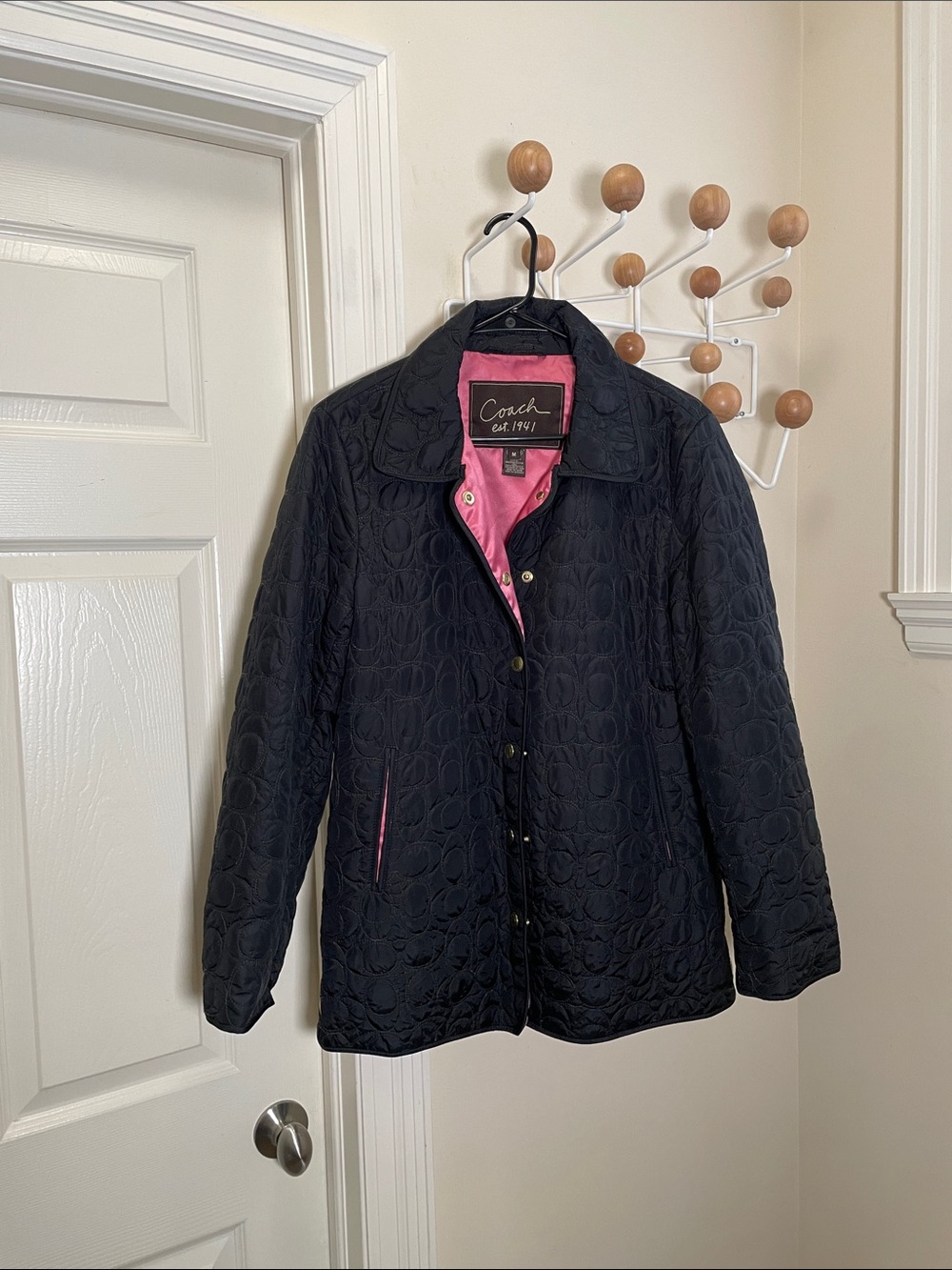 Coach Y2K Quilted Puffer Jacket with Pink Interior Black  - M